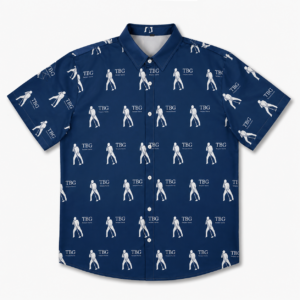 TBG Navy Blue All-Over Print Button-Up Shirt